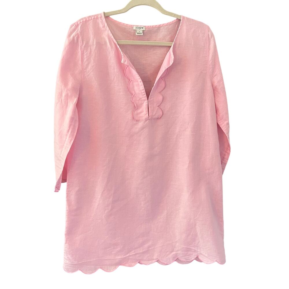J. Crew Pink Linen Scallop Hem‎ Top / Cover Up Pink Linen